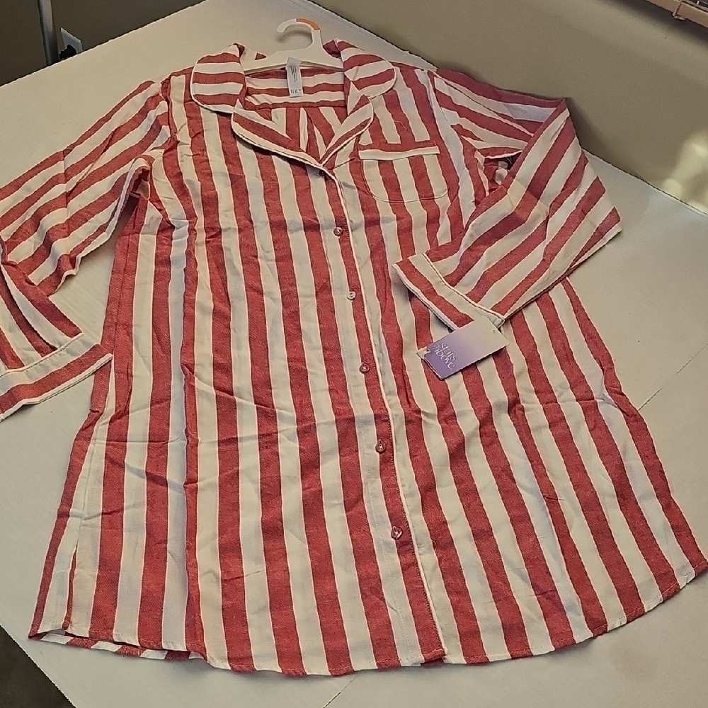Stars Above Red and White Striped All Cotton Striped  Nightshirt
